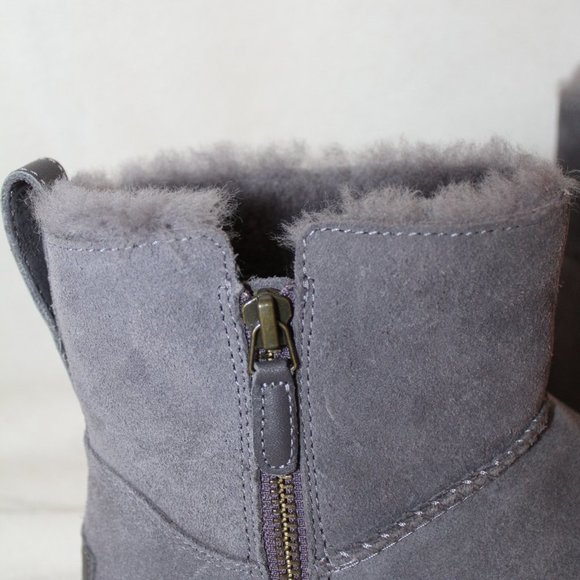 NIB UGG‎ WOMEN'S SUEDE SHEARLING LINED MINI DOUBLE ZIP BOOTS GRAY - Picture 3 of 7
